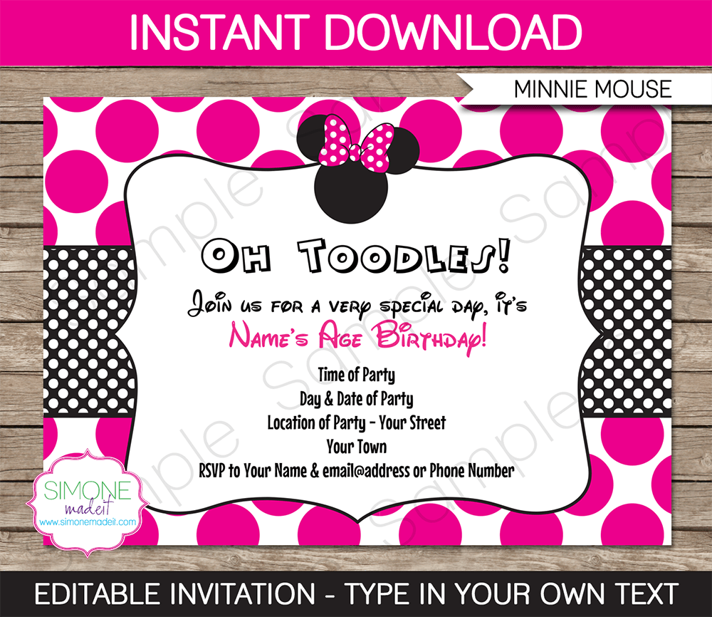 Minnie Mouse Party Invitations Template â Pink
